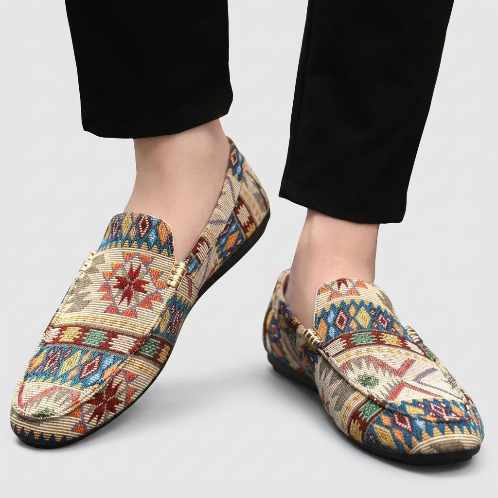 Aztec Print Canvas Slip-On Loafers