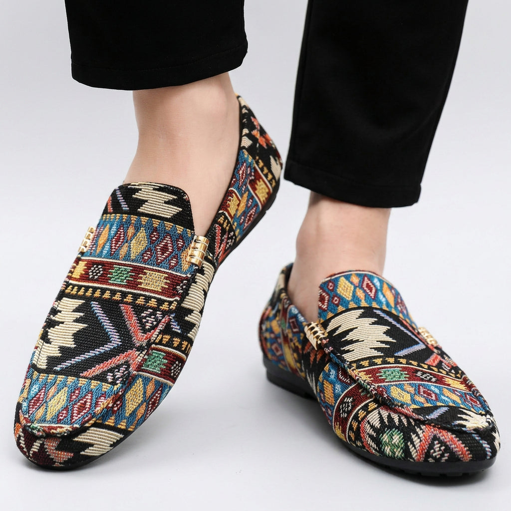 Aztec Print Canvas Slip-On Loafers