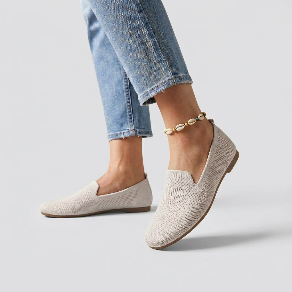 Knit Slip-On Loafer Flats with Round Toe
