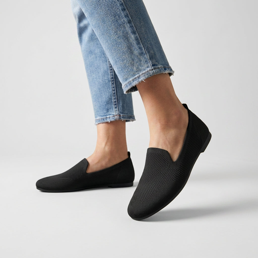 Knit Slip-On Loafer Flats with Round Toe