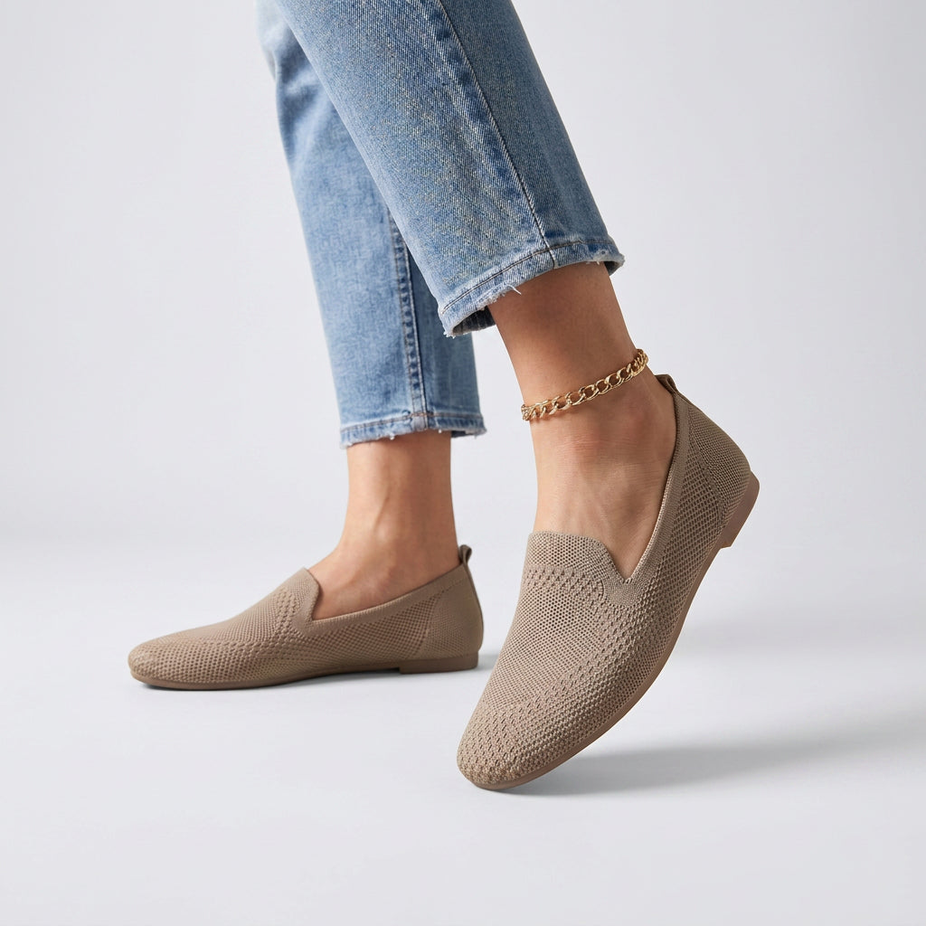 Knit Slip-On Loafer Flats with Round Toe
