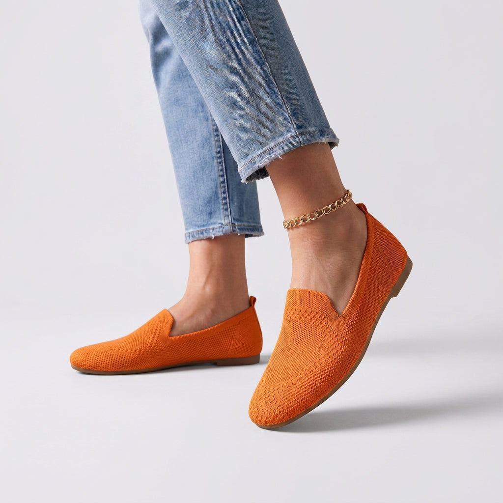 Knit Slip-On Loafer Flats with Round Toe