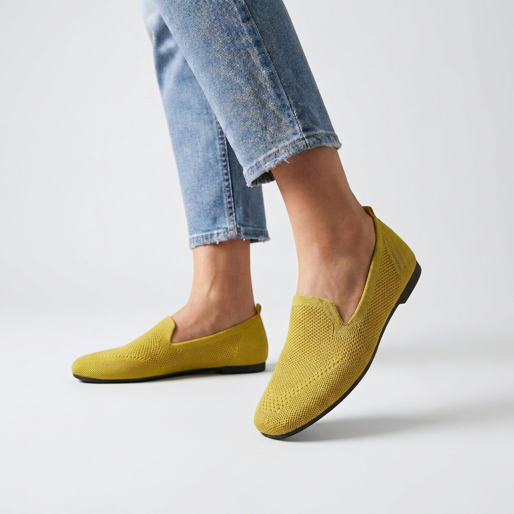 Knit Slip-On Loafer Flats with Round Toe