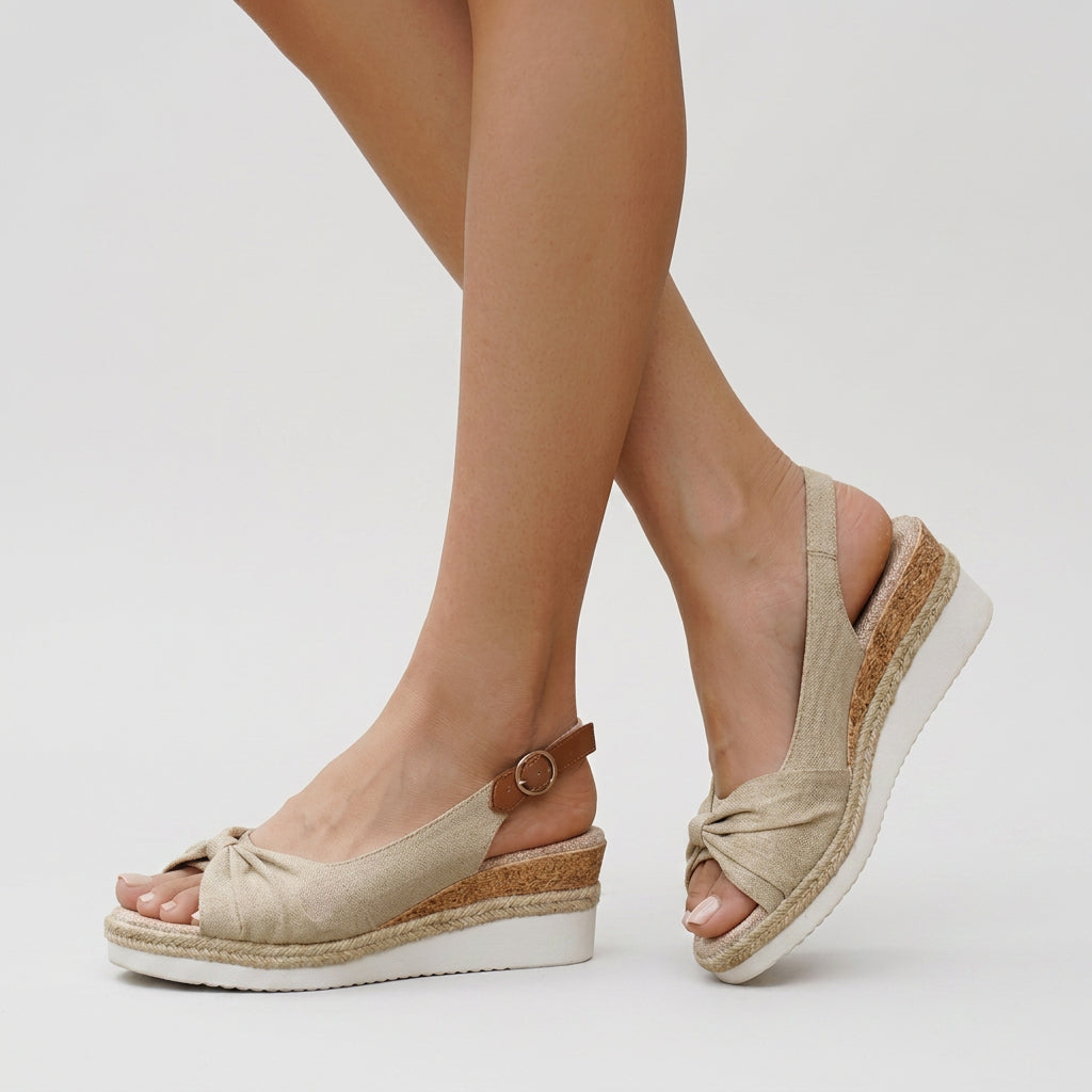 Knot-Front Espadrille Wedge Slingback Sandals
