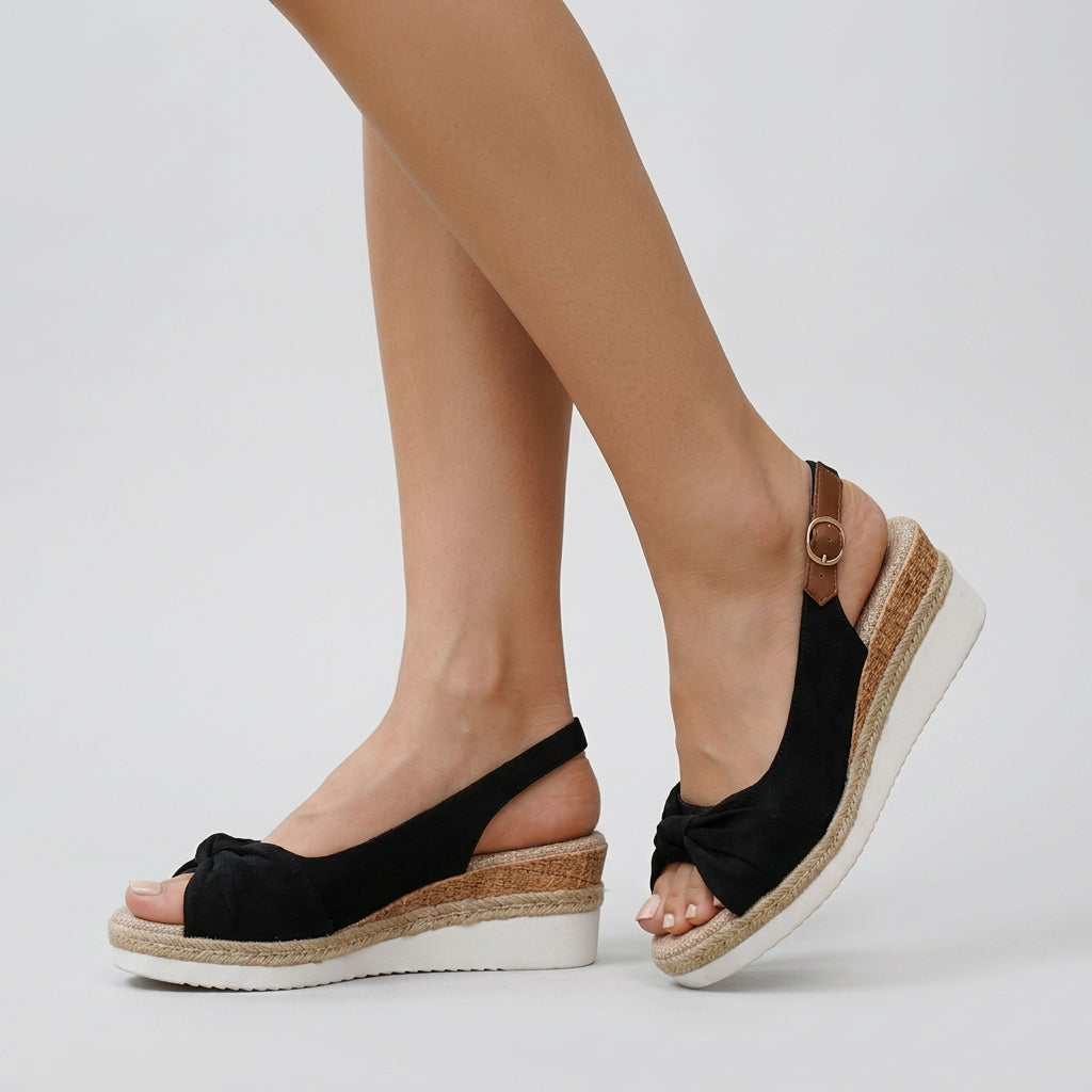 Knot-Front Espadrille Wedge Slingback Sandals