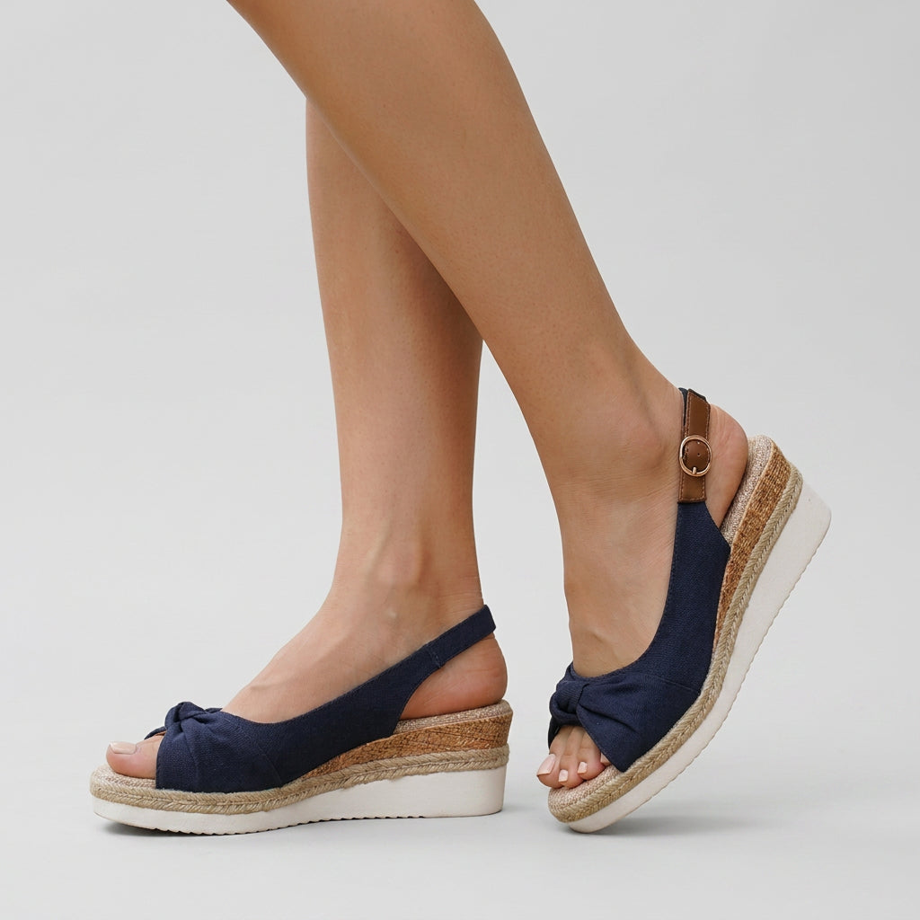 Knot-Front Espadrille Wedge Slingback Sandals