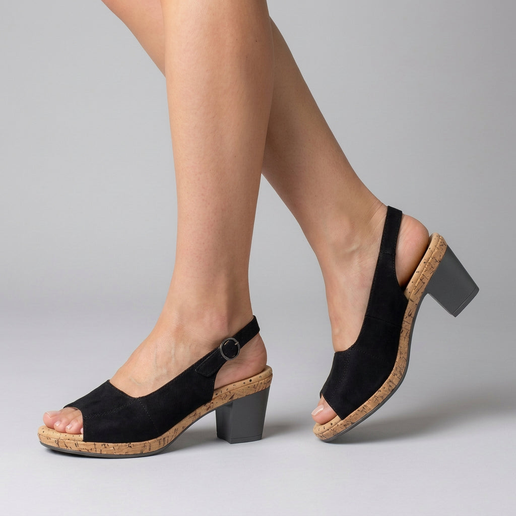 Peep-Toe Block Heel Slingback Sandals