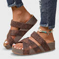 Woven Cross-Strap Platform Wedge Slides
