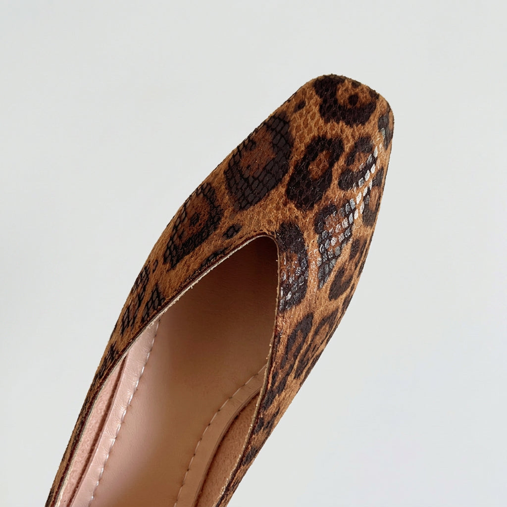 Leopard Print Square Toe Slip-On Flats