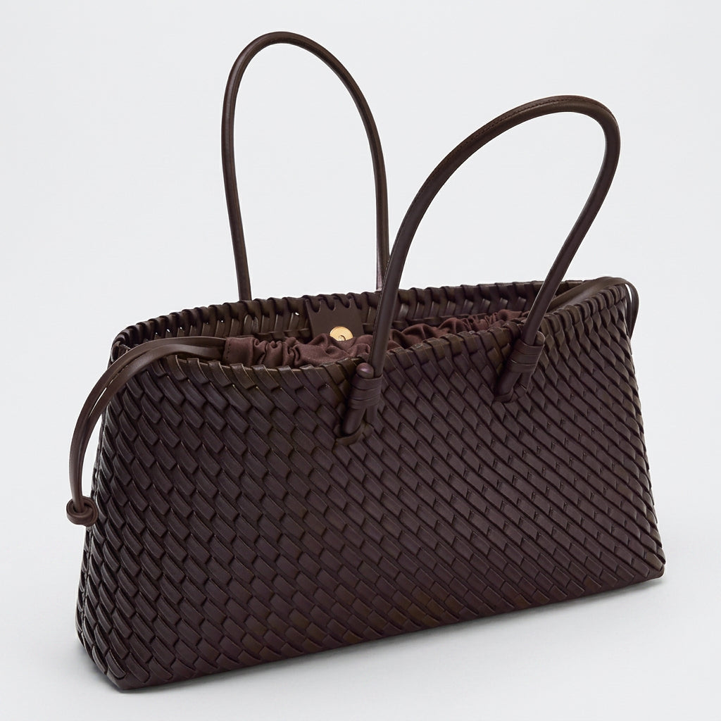 Woven Leather-Look Tote Bag with Knot Handles