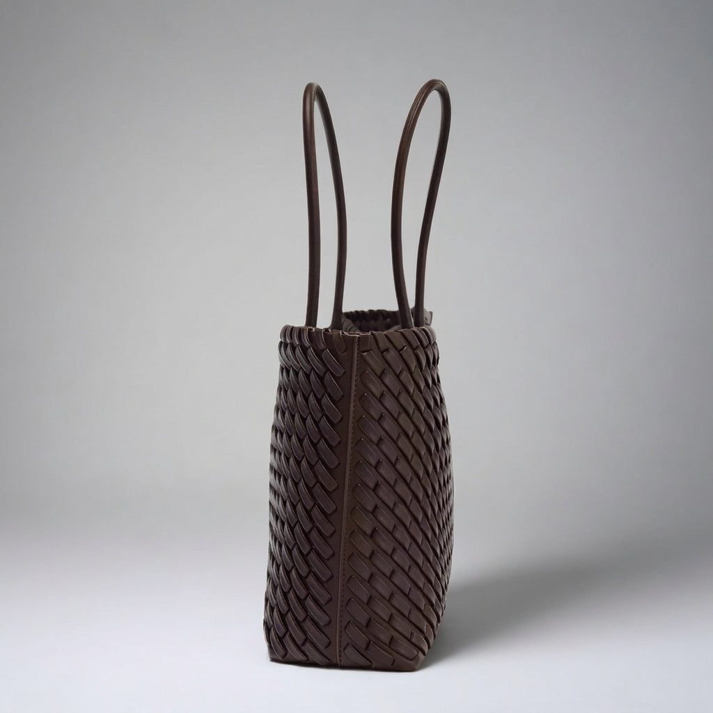 Woven Leather-Look Tote Bag with Knot Handles