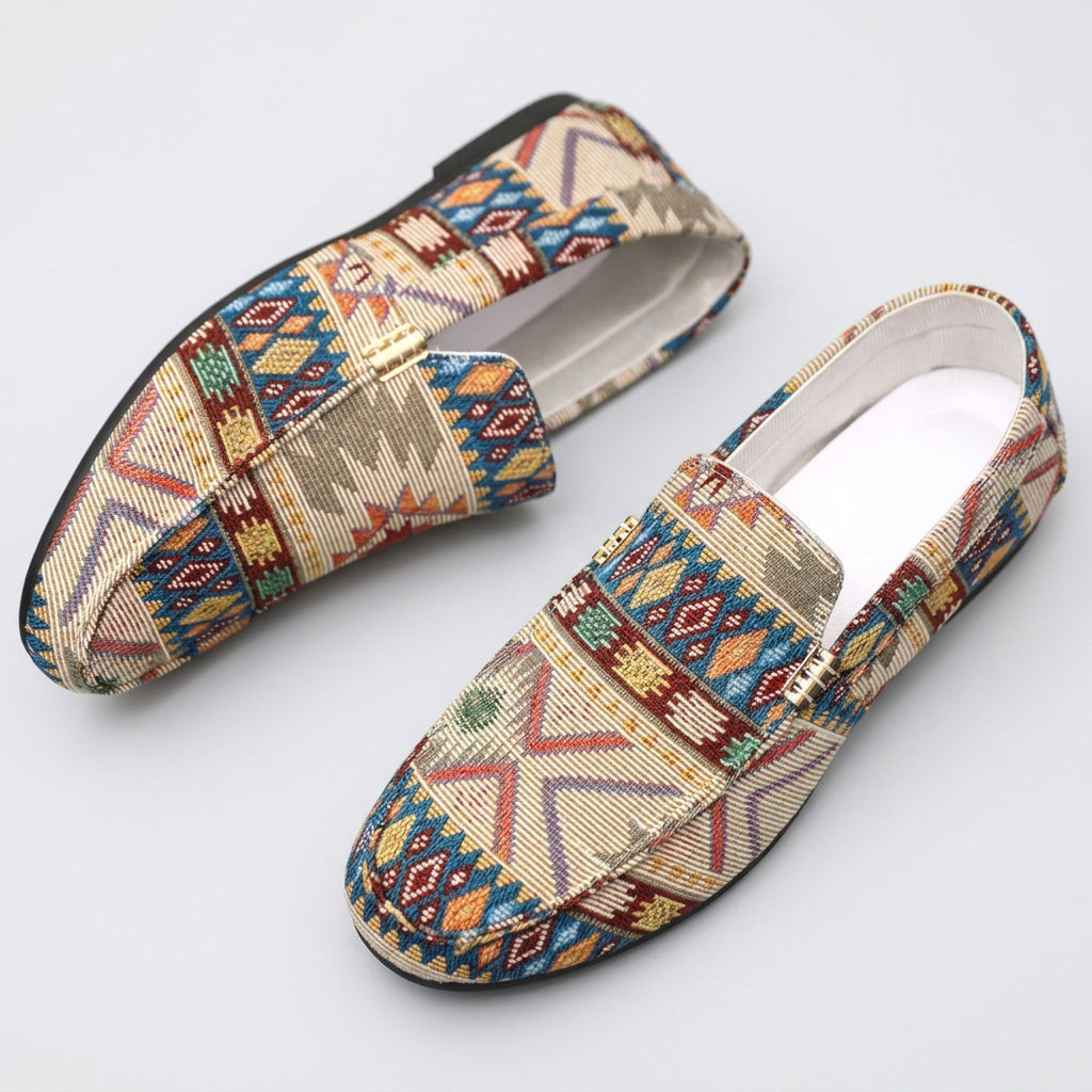 Aztec Print Canvas Slip-On Loafers