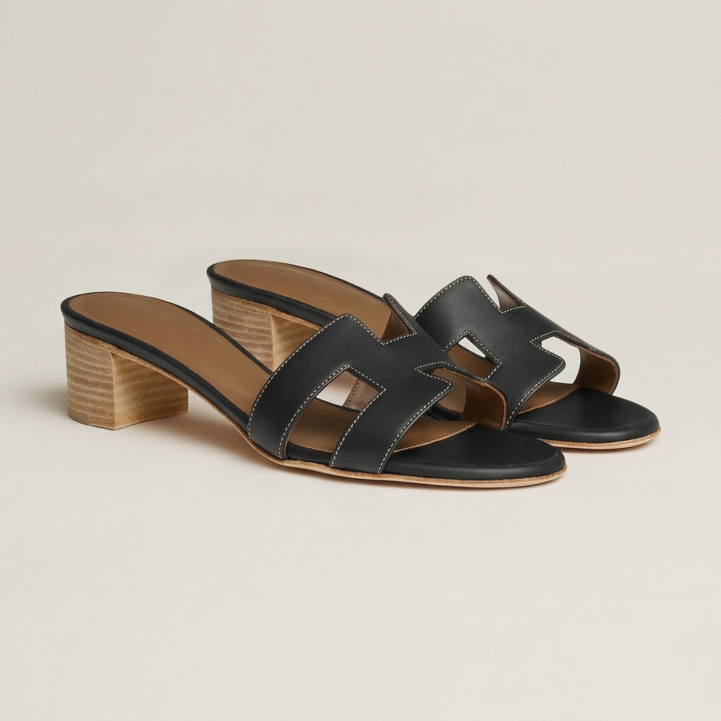 Cut-Out Band Block Heel Mule Sandals