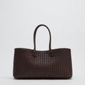 Woven Leather-Look Tote Bag with Knot Handles