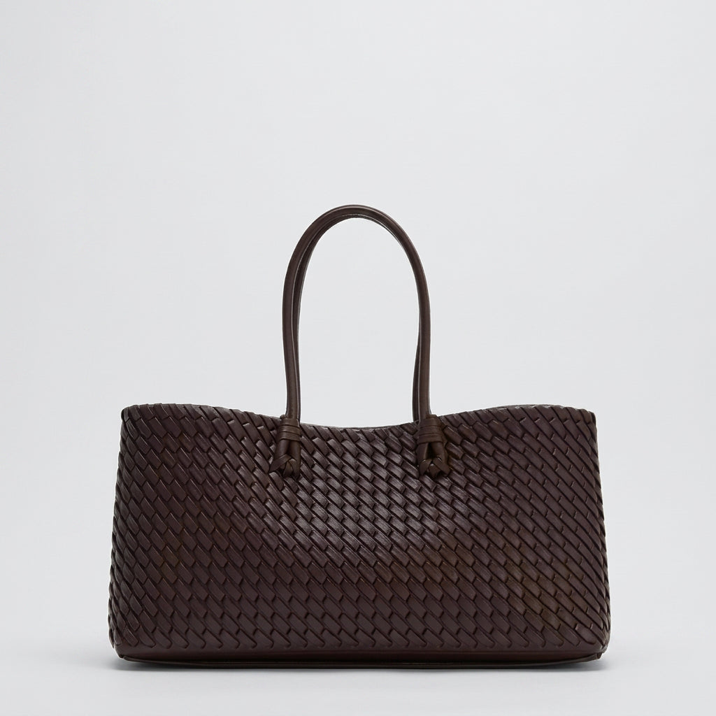 Woven Leather-Look Tote Bag with Knot Handles