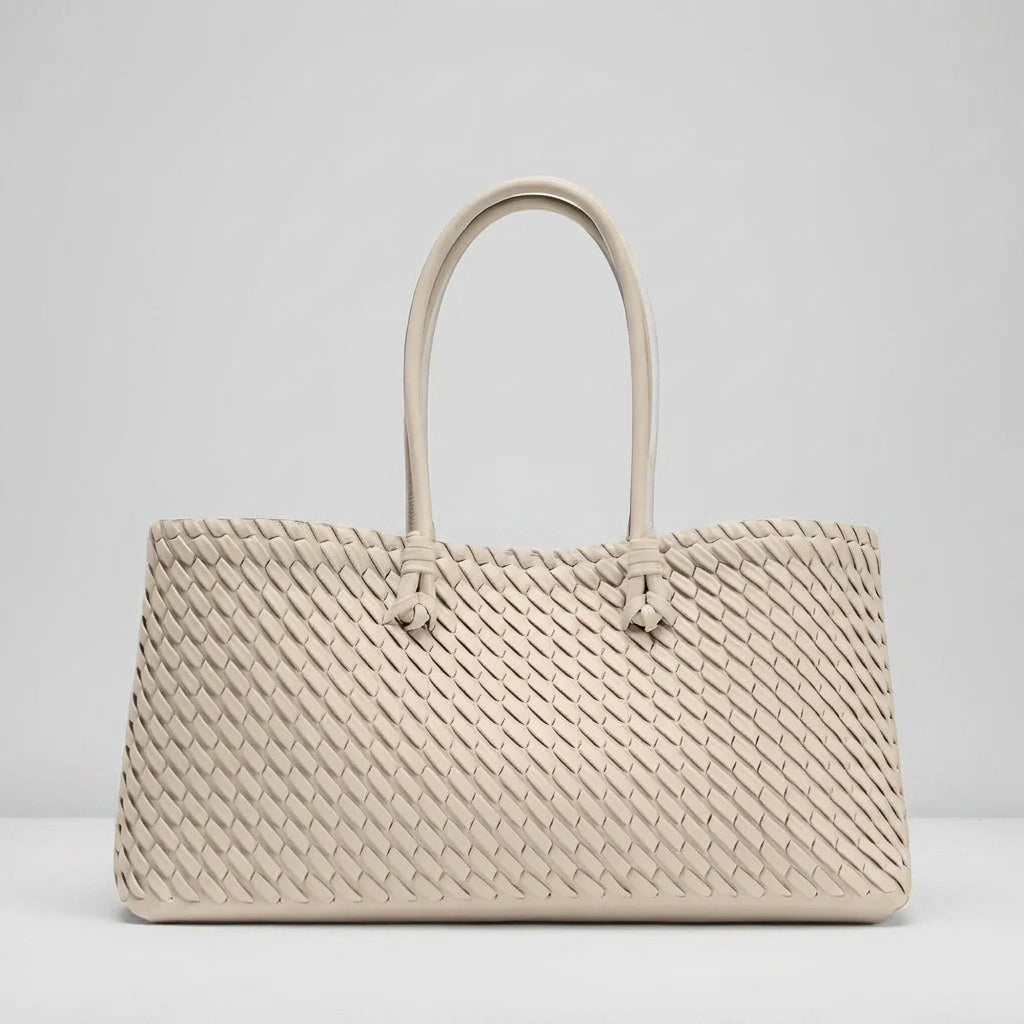 Woven Leather-Look Tote Bag with Knot Handles