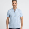 Linen Blend Short Sleeve Henley with Grandad Collar