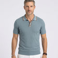 Textured Knit Polo Shirt with Contrast Tipped Collar