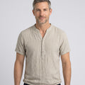 Pure Linen Short Sleeve Henley with Stand Collar
