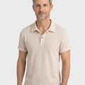 Waffle Knit Short Sleeve Polo Shirt with Open Collar
