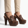 Buckle Detail Platform Slingback Heels