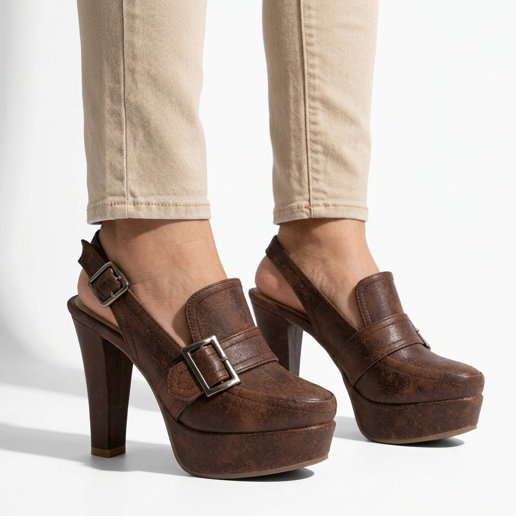 Buckle Detail Platform Slingback Heels