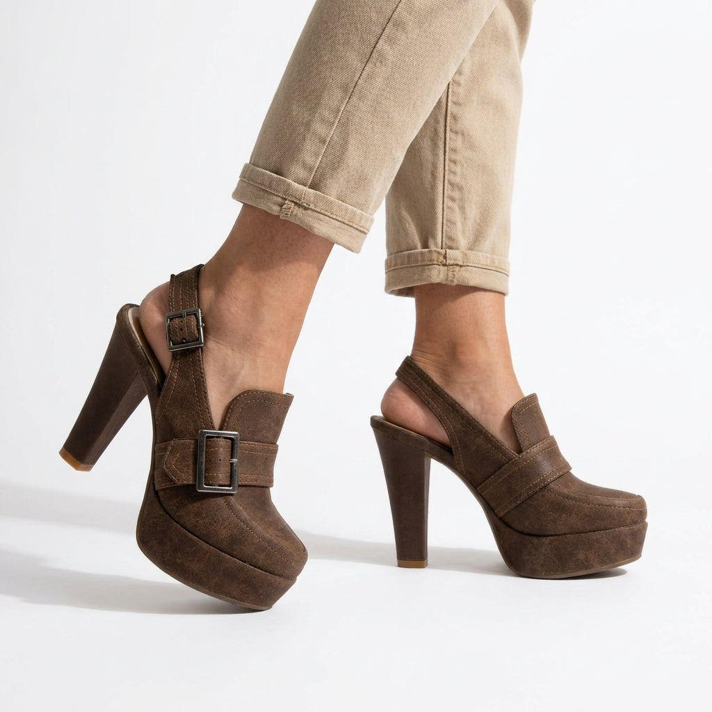 Buckle Detail Platform Slingback Heels