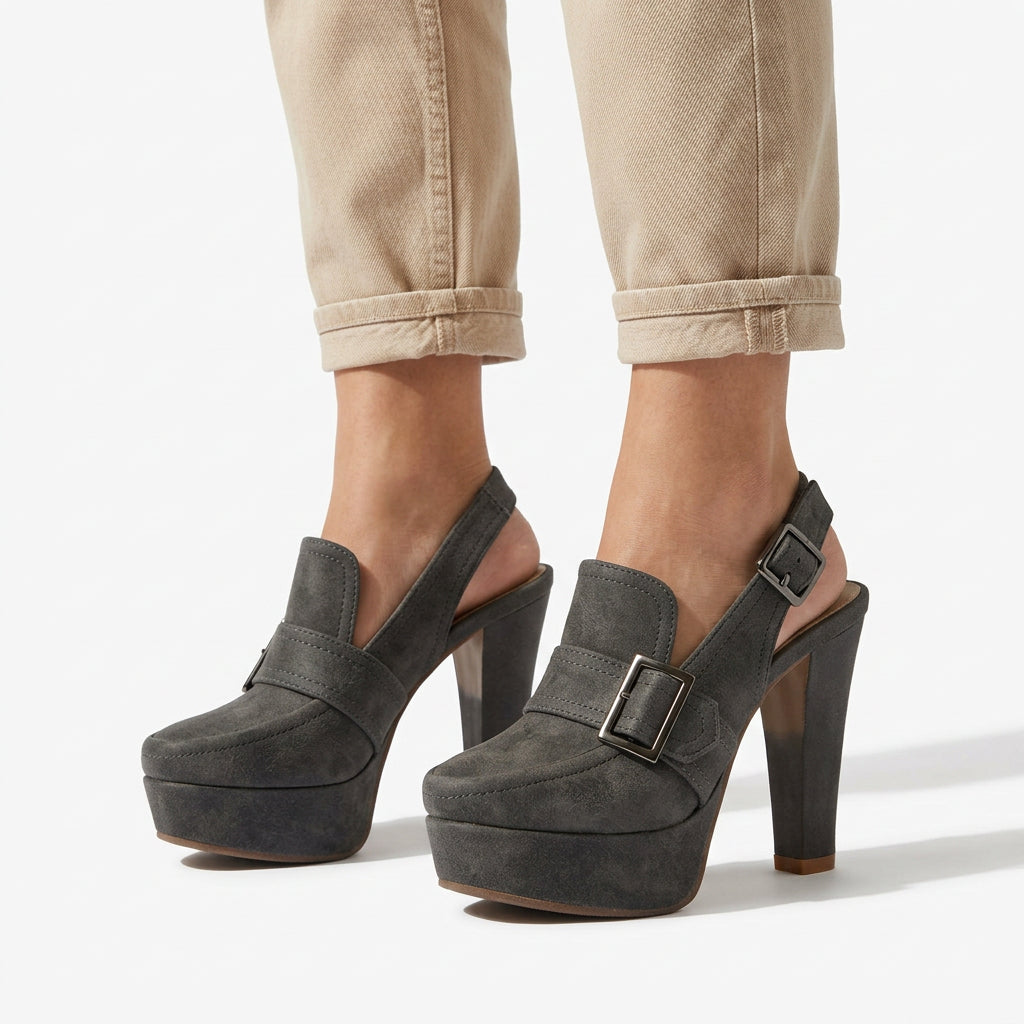 Buckle Detail Platform Slingback Heels