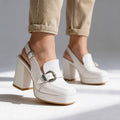 Western Buckle Platform Slingback Heels