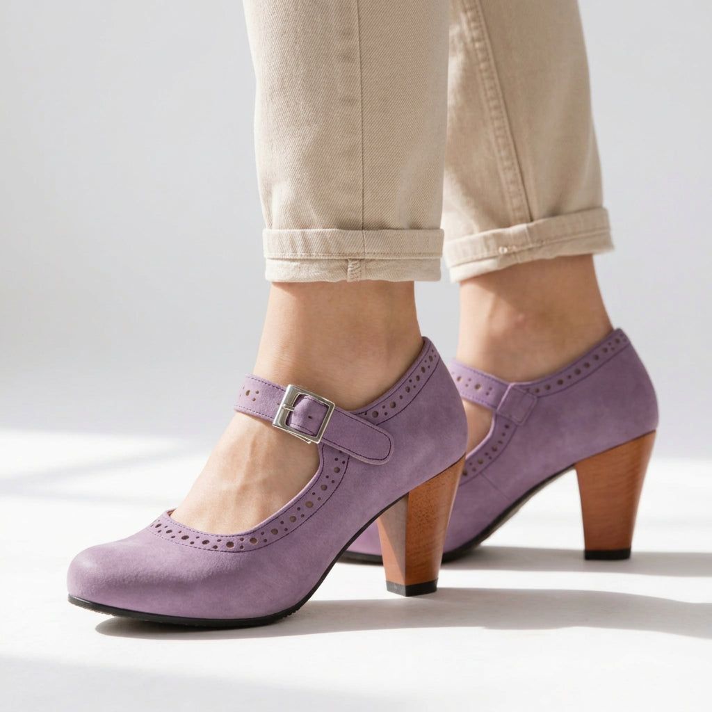 Suede Brogue Mary Jane Cone Heel Pumps