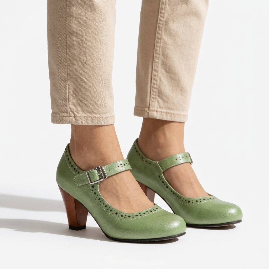Suede Brogue Mary Jane Cone Heel Pumps