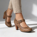 Suede Brogue Mary Jane Cone Heel Pumps