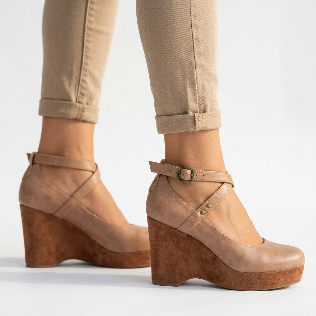Patent T-Bar Chunky Platform Brogue Heels
