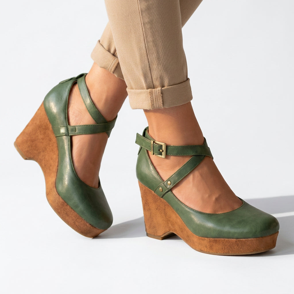 Patent T-Bar Chunky Platform Brogue Heels