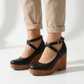 Patent T-Bar Chunky Platform Brogue Heels