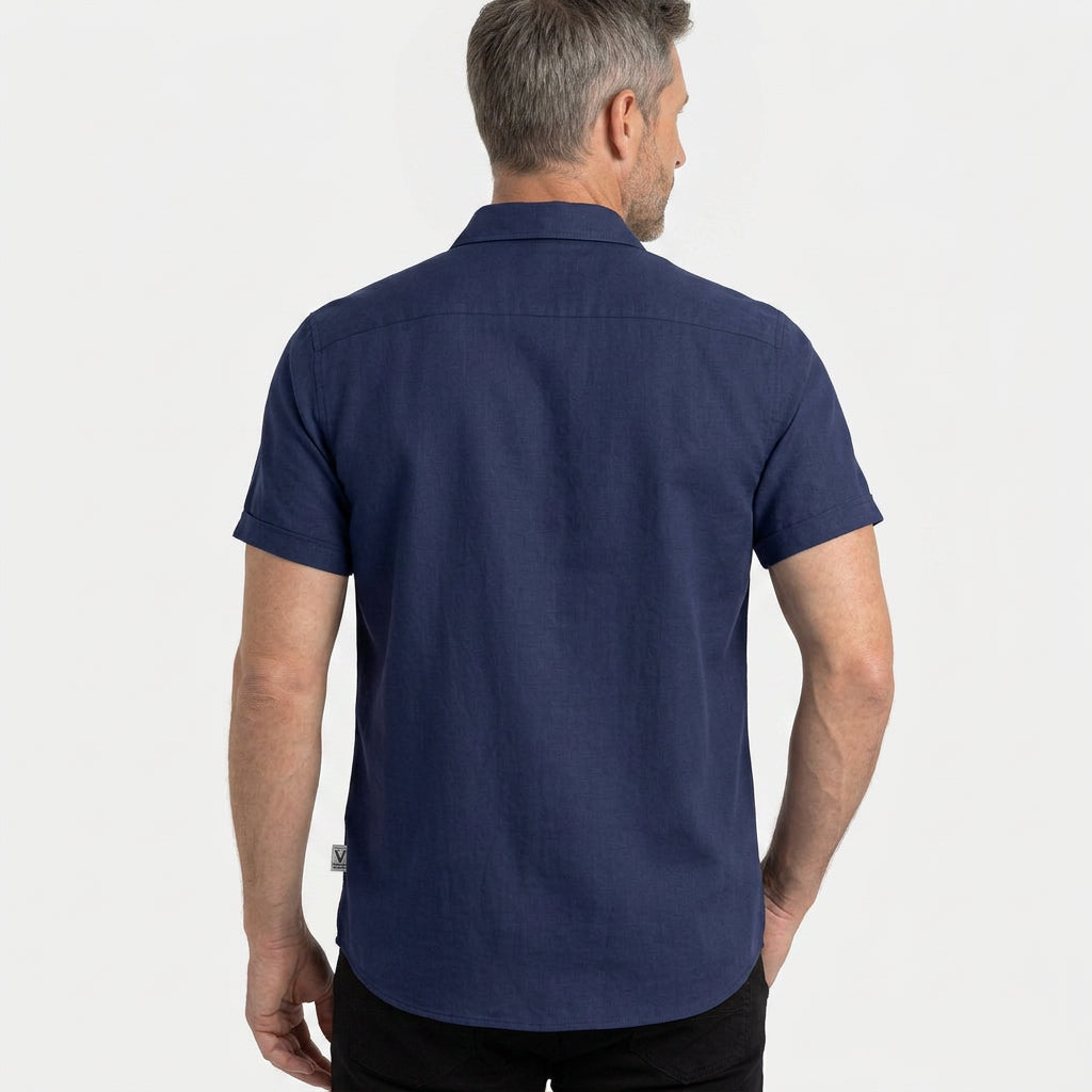 Classic Short Sleeve Shirt with Point Collar and Buttons