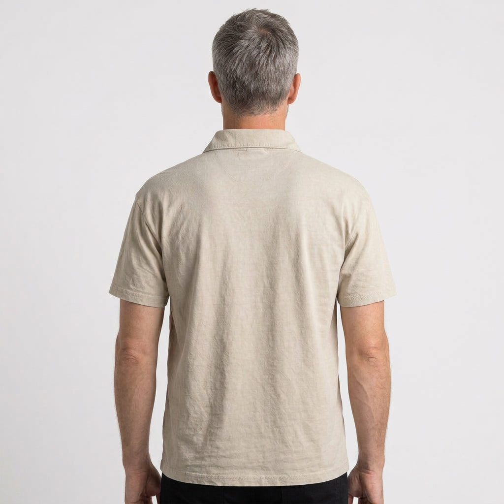 Garment-Washed Cotton Polo Shirt with Relaxed Fit