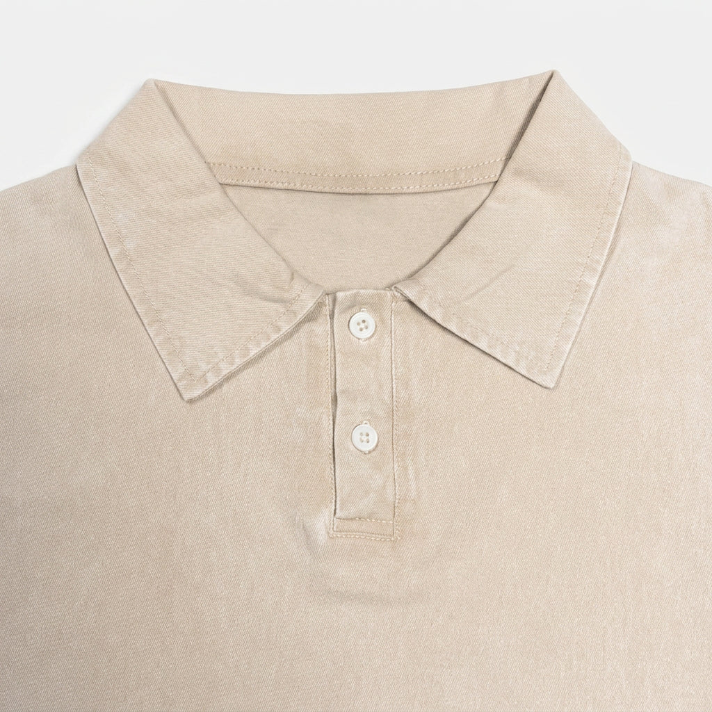Garment-Washed Cotton Polo Shirt with Relaxed Fit