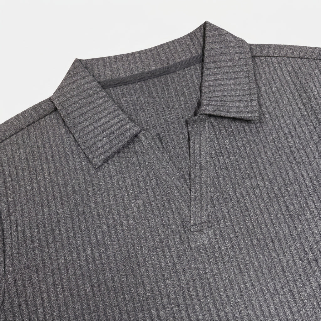 Ribbed Knit Johnny Collar Polo Shirt for Men