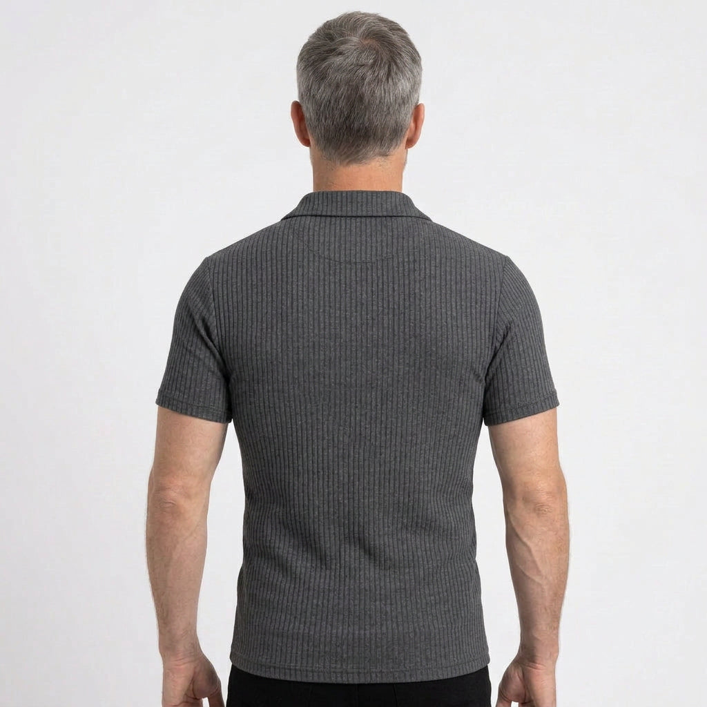 Ribbed Knit Johnny Collar Polo Shirt for Men