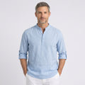Linen Blend Long Sleeve Henley with Grandad Collar