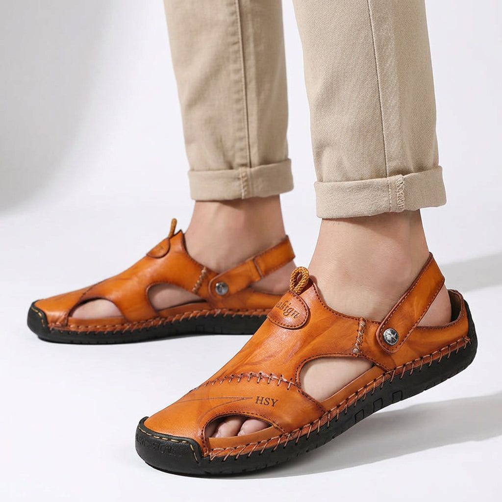 Hand-Stitched Leather Closed-Toe Sandals for Men