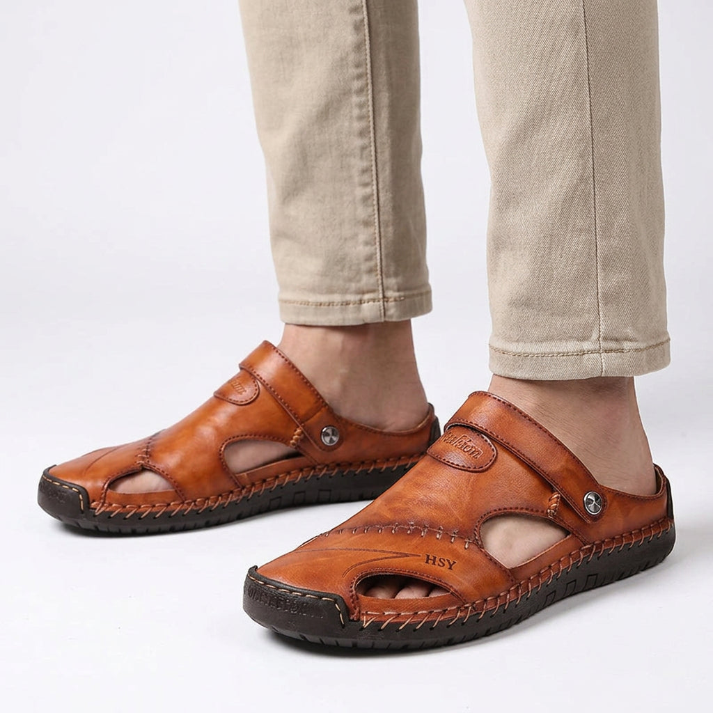 Hand-Stitched Leather Closed-Toe Sandals for Men