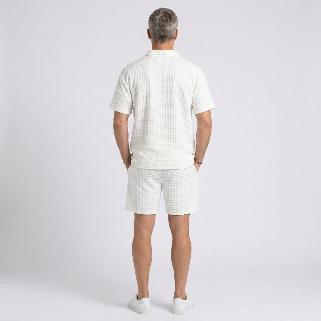 Waffle Knit Zip Polo and Shorts Co-Ord Set for Men