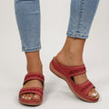 Double-Strap Cut-Out Wedge Slide Sandals