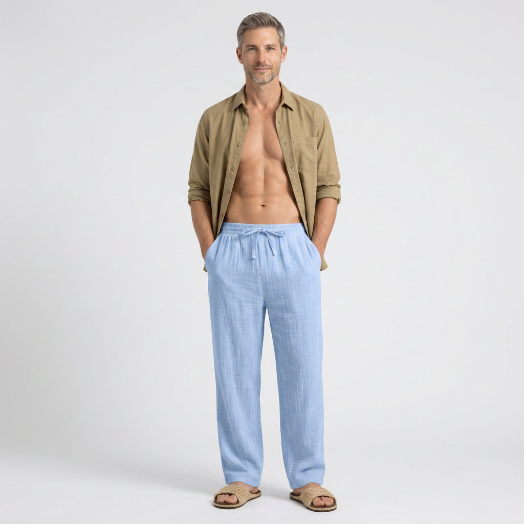 Relaxed Linen Blend Drawstring Trousers for Men