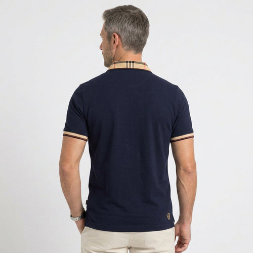 Check Collar Cotton Polo Shirt with Contrast Trim