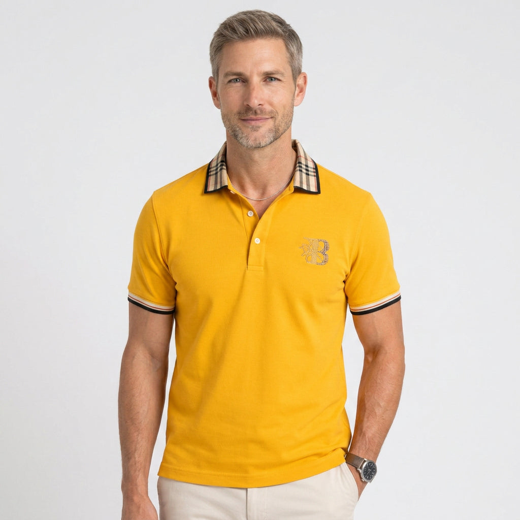 Check Collar Cotton Polo Shirt with Contrast Trim