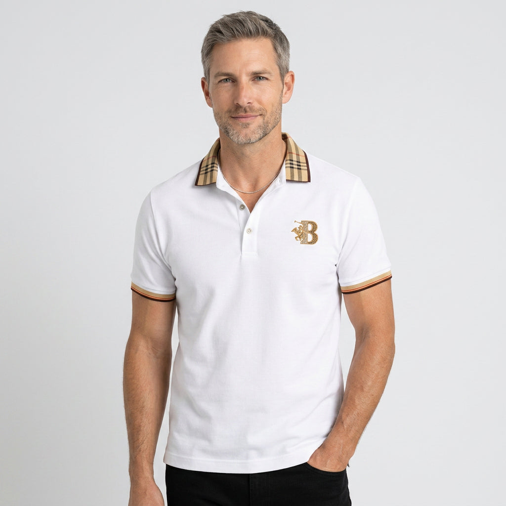 Check Collar Cotton Polo Shirt with Contrast Trim
