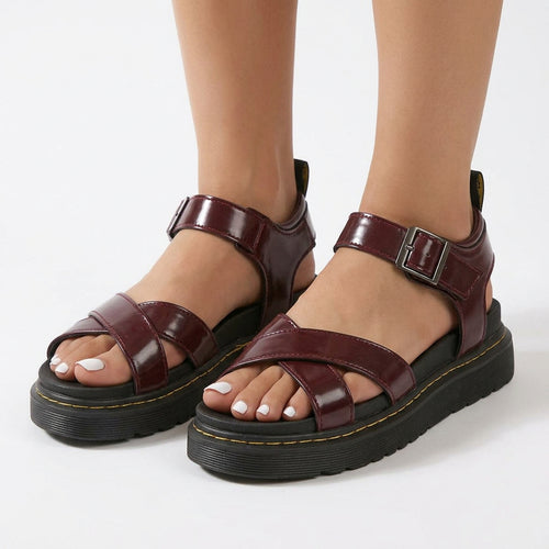 Chunky Cross-Strap Platform Sandals with Ankle Strap